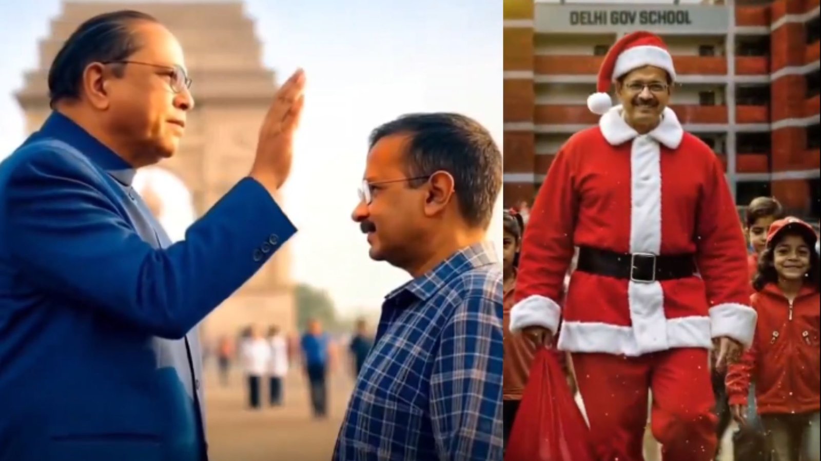 AI-generated political campaign visuals used in Delhi elections, depicting the rivalry between AAP and BJP, highlighting the influence of artificial intelligence in shaping voter perceptions.